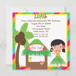 Tiki Hut Luau Square Birthday Invitation Kaart