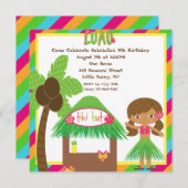 Tiki Hut Luau Square Birthday Invitation Kaart (Voorkant / Achterkant)