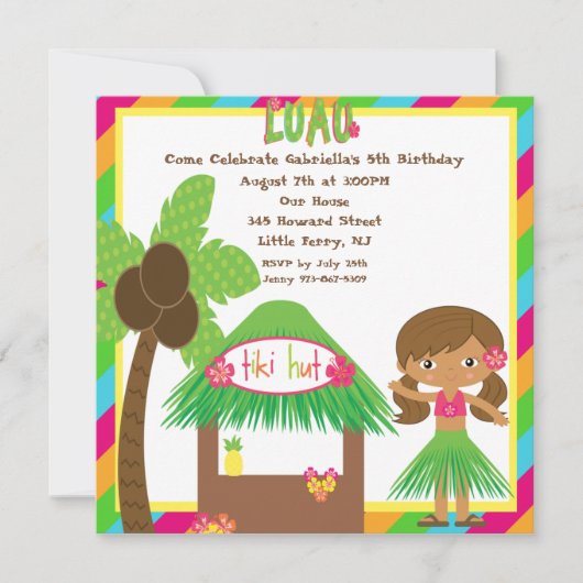 Tiki Hut Luau Square Birthday Invitation Kaart (Voorkant)