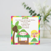 Tiki Hut Luau Square Birthday Invitation Kaart (Staand voorkant)