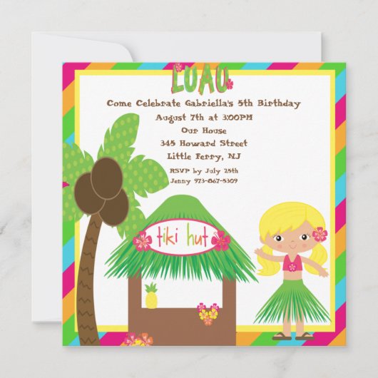 Tiki Hut Luau Square Birthday Invitation Kaart (Voorkant)