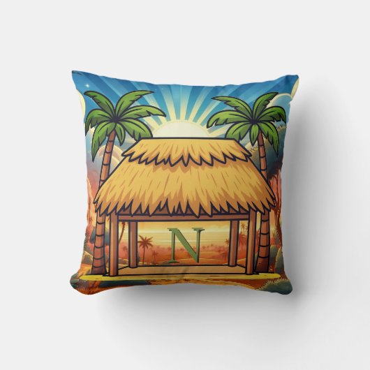 Tiki Hut Mongram Sunrise Persoonlijk Kussen (Voorkant)