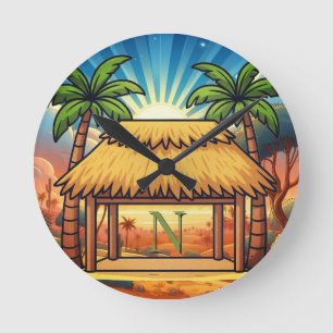 Tiki Hut Monogram Op Maat  Ronde Klok
