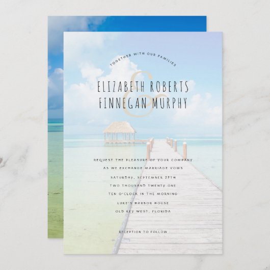 Tiki Hut Tropical Paradise Wedding Invitation Kaart (Voorkant / Achterkant)