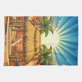 Tiki Hut Zonsopgang Monogram Gepersonaliseerd Theedoek