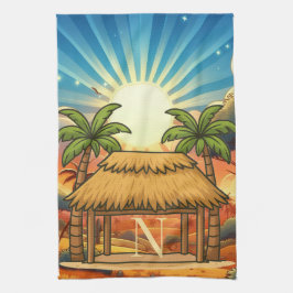Tiki Hut Zonsopgang Monogram Gepersonaliseerd Theedoek