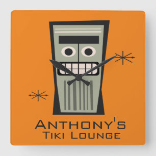 Tiki Lounge PERSONALIZED NAME EN COLOR Square Wal Vierkante Klok
