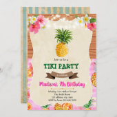 Tiki luau ananas verjaardagsuitnodiging kaart (Voorkant / Achterkant)