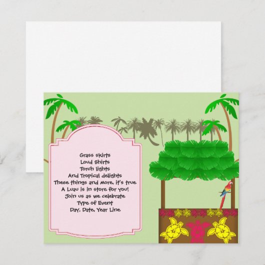 Tiki Luau Feestuitnodiging Kaart (Voorkant / Achterkant)