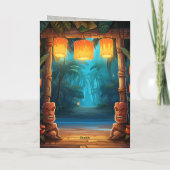 Tiki Luau Hawaiian Tropical Island Beach Verjaarda Kaart (Achterkant)