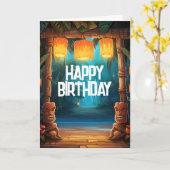 Tiki Luau Hawaiian Tropical Island Beach Verjaarda Kaart (Gele Bloem)