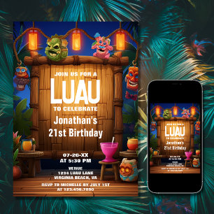 Tiki Luau Hawaiian Tropical Island Beach Verjaarda Kaart