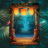Tiki Luau Hawaiian Tropical Island Beach Verjaarda Kaart