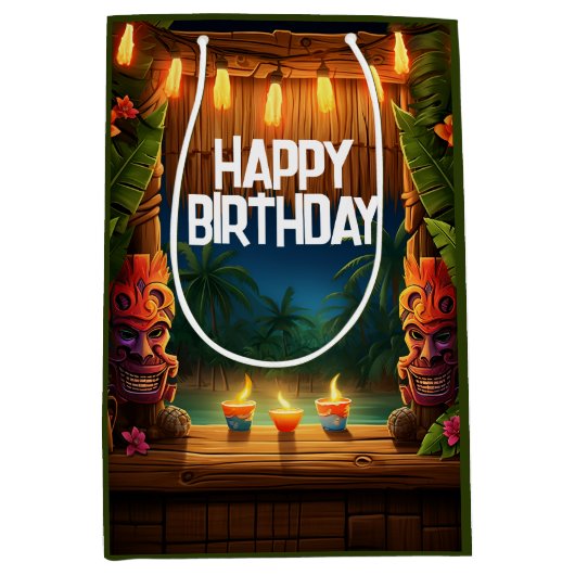 Tiki Luau Hawaiian Tropical Island Beach Verjaarda Medium Cadeauzakje (Voorkant)