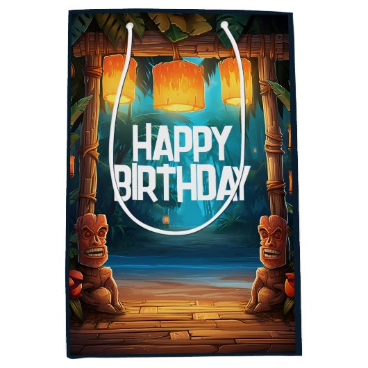 Tiki Luau Hawaiian Tropical Island Beach Verjaarda Medium Cadeauzakje (Voorkant)