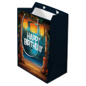 Tiki Luau Hawaiian Tropical Island Beach Verjaarda Medium Cadeauzakje (Achterkant Gekanteld)