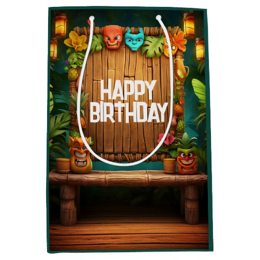 Tiki Luau Hawaiian Tropical Island Beach Verjaarda Medium Cadeauzakje (Voorkant)