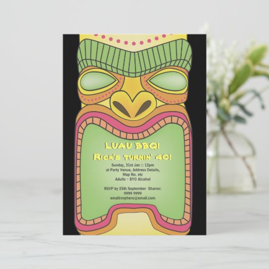 Tiki Luau Hawaiian Tropisch Theme Beach Party Kaart (Staand voorkant)