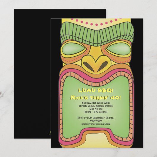 Tiki Luau Hawaiian Tropisch Theme Beach Party Kaart (Voorkant / Achterkant)