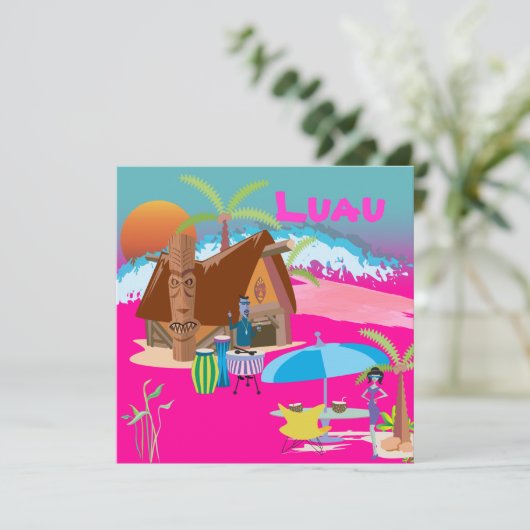 Tiki/Luau op het strand Kaart (Staand voorkant)