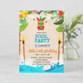 Tiki luau pool party uitnodiging (Staand voorkant)