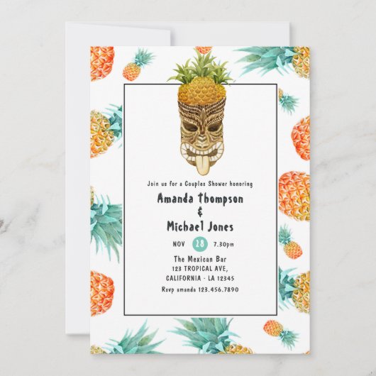 Tiki Luau Summer Pineapple Beach Couples Shower Kaart (Voorkant)