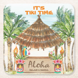 Tiki Luau | Tropisch strand Aloha Kartonnen Onderzetters