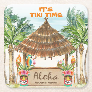 Tiki Luau   Tropisch strand Aloha Kartonnen Onderzetters