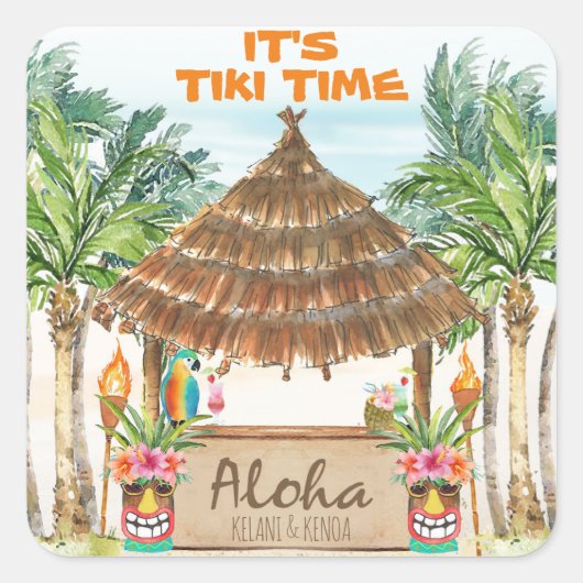 Tiki Luau | Tropisch strand Aloha Vierkante Sticker (Voorkant)