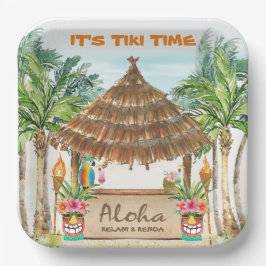 Tiki Luau | Tropisch strand Eiland surfen Papieren Bordje