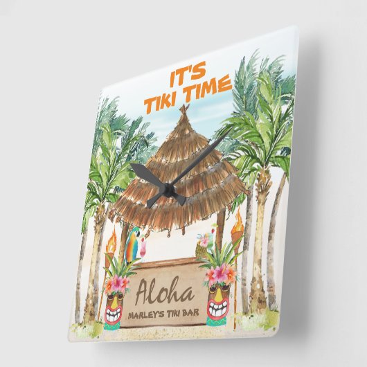 Tiki Luau | Tropisch strand Tiki Bar Aloha Square Vierkante Klok (Hoek)