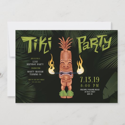 Tiki Luau Verjaardagsfeest Avond Uitnodiging (Voorkant)