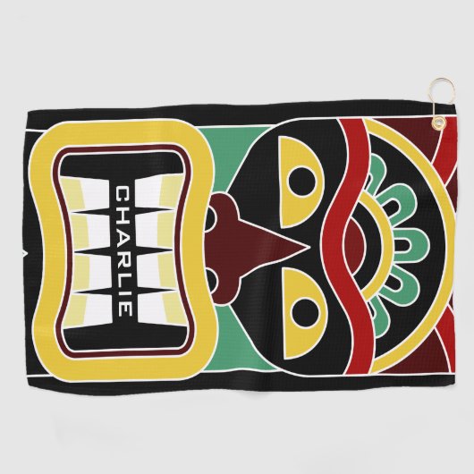 Tiki Mask aangepaste naam golfhanddoek (Horizontaal)
