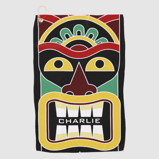 Tiki Mask aangepaste naam golfhanddoek (Voorkant)