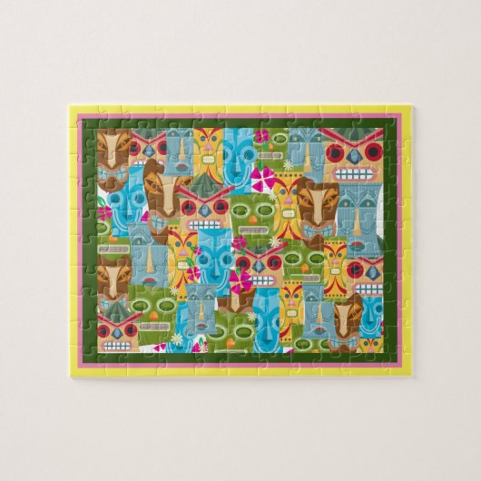 Tiki Mask Collage Jigzaag Puzzle Legpuzzel (Horizontaal)