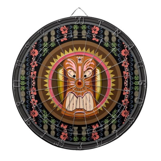 Tiki Mask Hibiscus Pattern Dartboard met Darts Dartbord (Voorkant)
