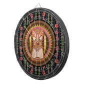 Tiki Mask Hibiscus Pattern Dartboard met Darts Dartbord (Voorkant Rechts)