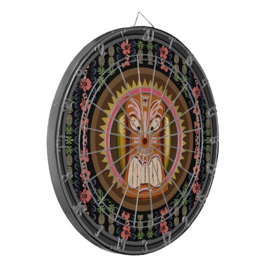 Tiki Mask Hibiscus Pattern Dartboard met Darts Dartbord (Voorkant Links)