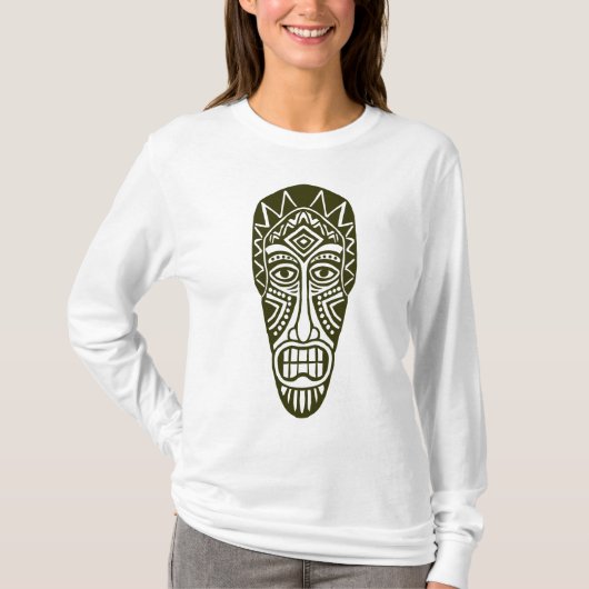 Tiki Mask II - Donkere Olive T-shirt (Voorkant)