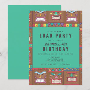 Tiki Mask Luau 40th Birthday Party Invitation Kaart
