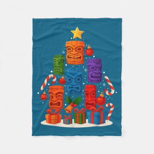 Tiki Mask Luau Christmas Tree Hawaiian Xmas Hat Ha Fleece Deken (Voorkant)