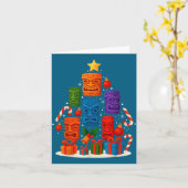 Tiki Mask Luau Christmas Tree Hawaiian Xmas Hat Ha Kaart (Gele Bloem)