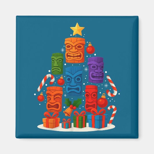 Tiki Mask Luau Christmas Tree Hawaiian Xmas Hat Ha Magneet (Voorkant)