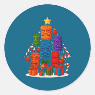 Tiki Mask Luau Kerstboom Hawaiaanse Kerstman Hoed  Ronde Sticker