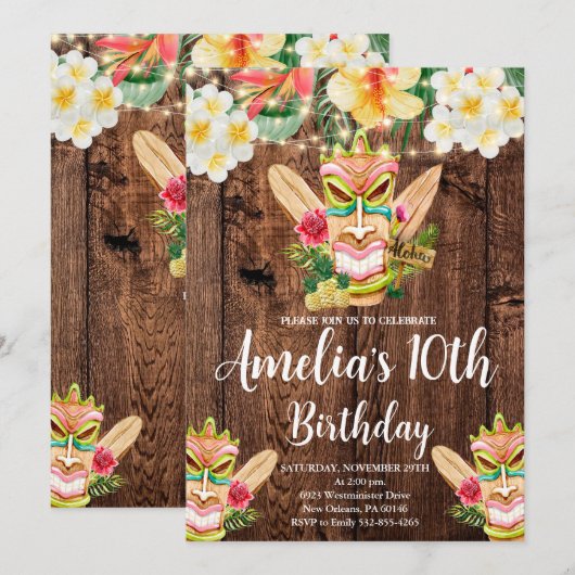 Tiki Mask Party, Aloha, Luau Verjaardag, Tropisch Kaart (Voorkant / Achterkant)