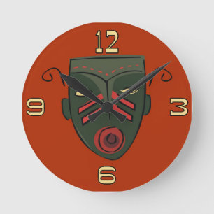 Tiki Masker Clock Ronde Klok