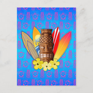 Tiki-masker en surfplanken briefkaart