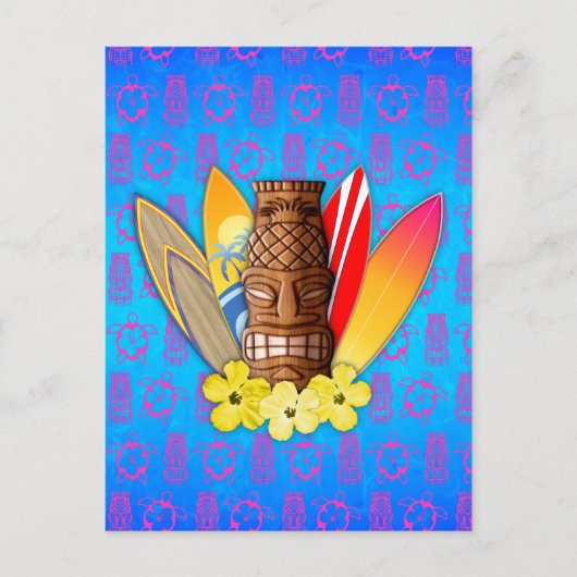 Tiki-masker en surfplanken briefkaart (Voorkant)