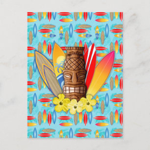 Tiki-masker en surfplanken briefkaart