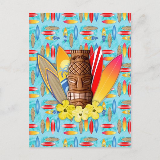 Tiki-masker en surfplanken briefkaart (Voorkant)